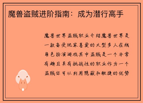 魔兽盗贼进阶指南：成为潜行高手
